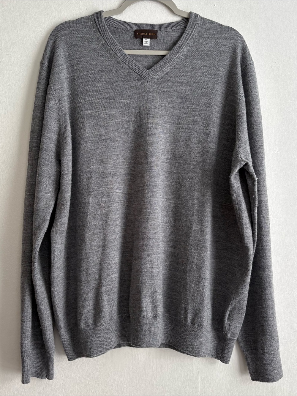 Thomas Dean Gray Wool Blend Knit V-Neck Pullover Sweater Long Sleeve Men XL